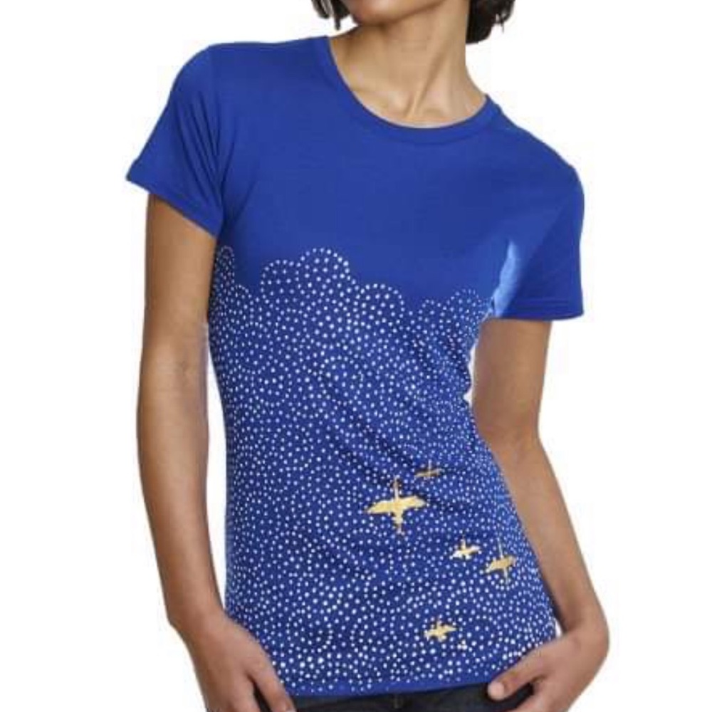 Unique Short Sleeve Royal Blue Printed Artist TOP